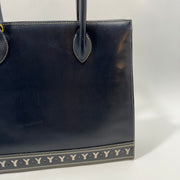 YSL Saint Laurent Y Embossed Navy Two-way Tote Bag