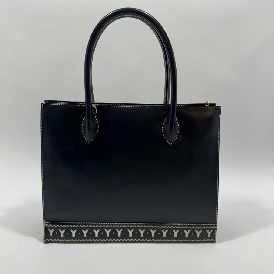 YSL Saint Laurent Y Embossed Navy Two-way Tote Bag