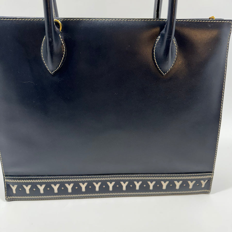 YSL Saint Laurent Y Embossed Navy Two-way Tote Bag