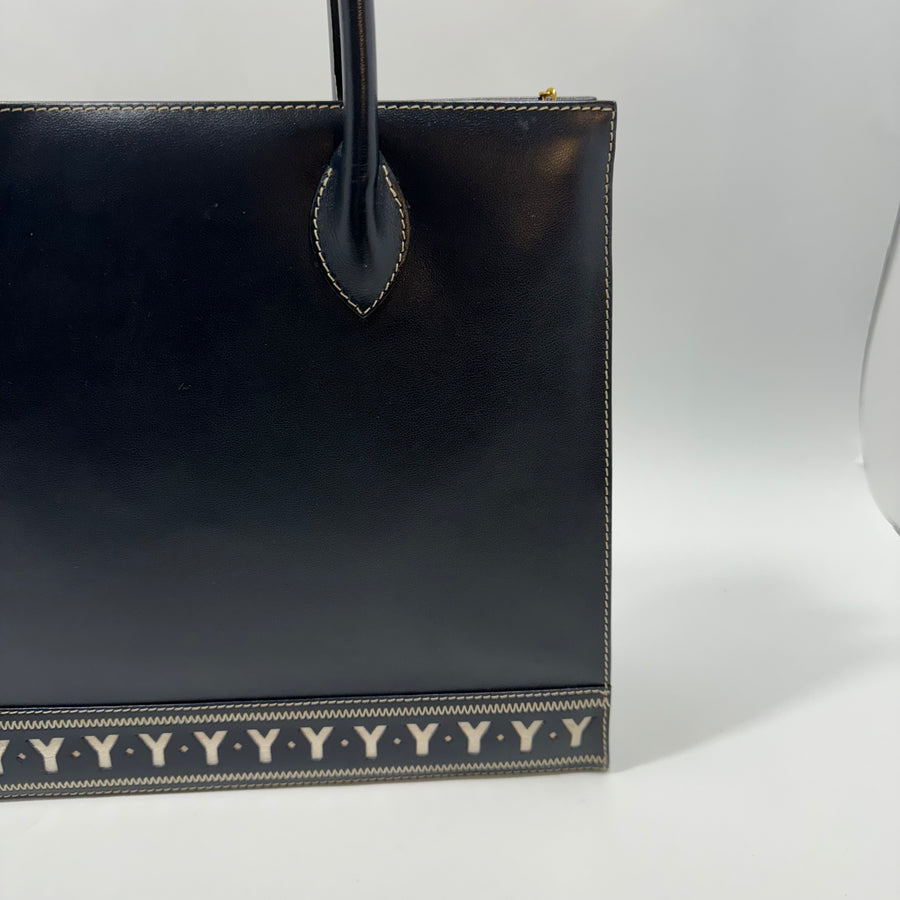 YSL Saint Laurent Y Embossed Navy Two-way Tote Bag