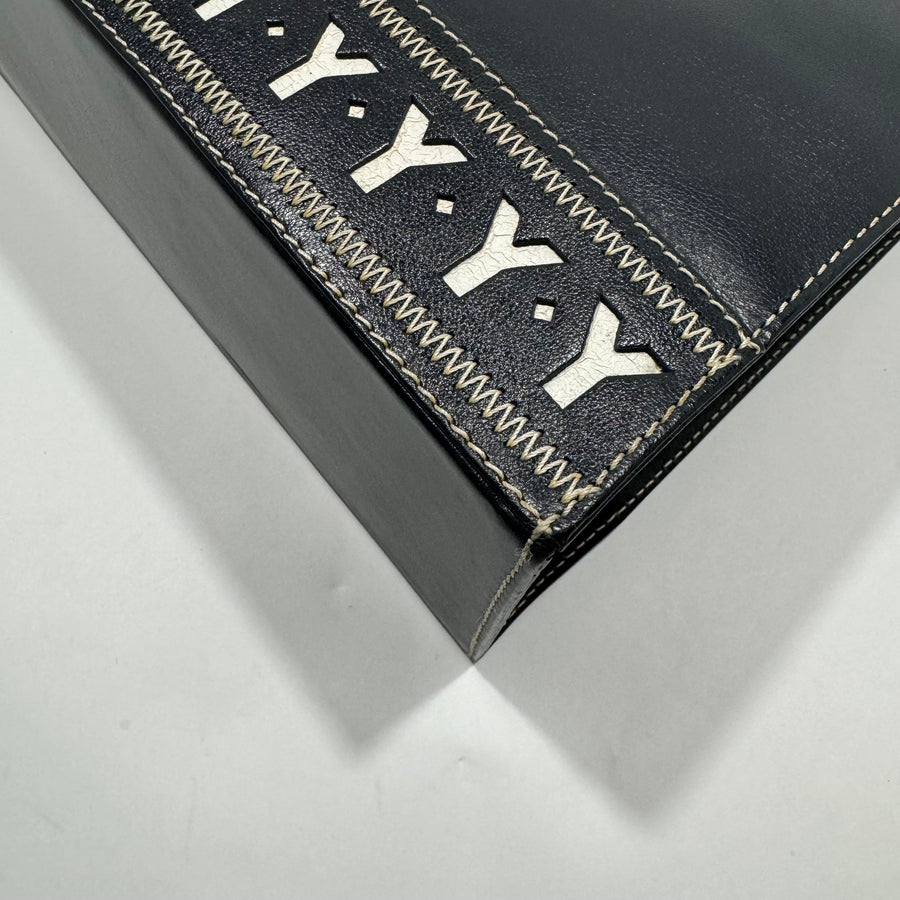 YSL Saint Laurent Y Embossed Navy Two-way Tote Bag