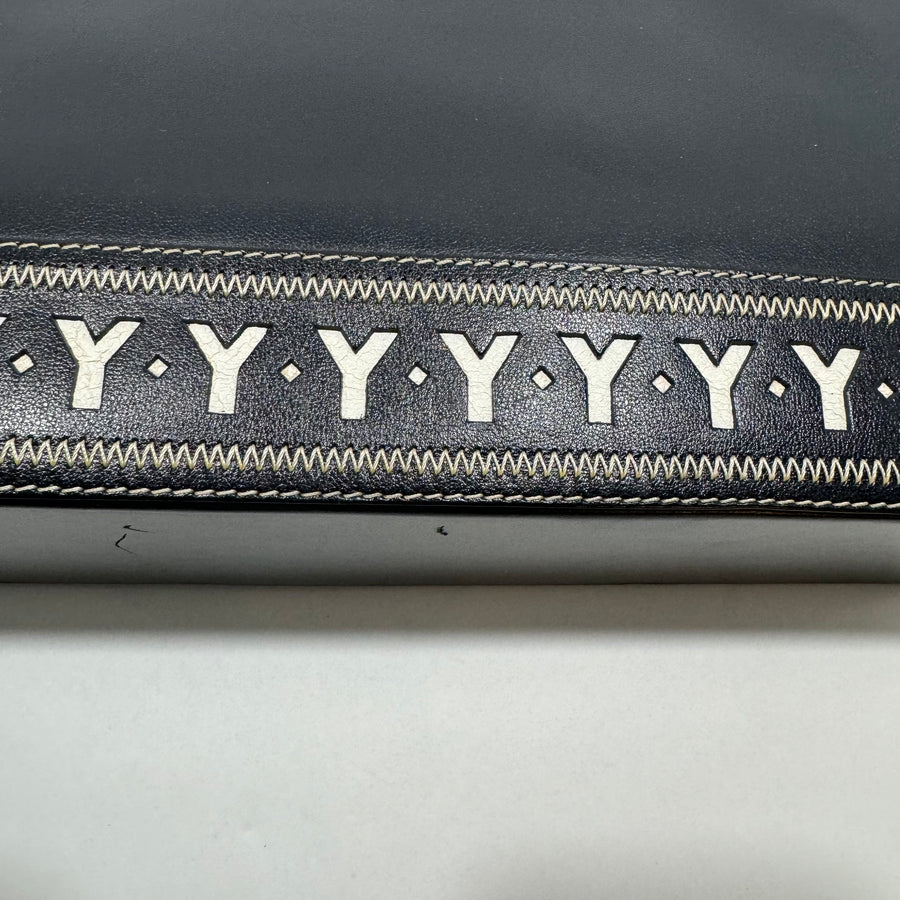 YSL Saint Laurent Y Embossed Navy Two-way Tote Bag