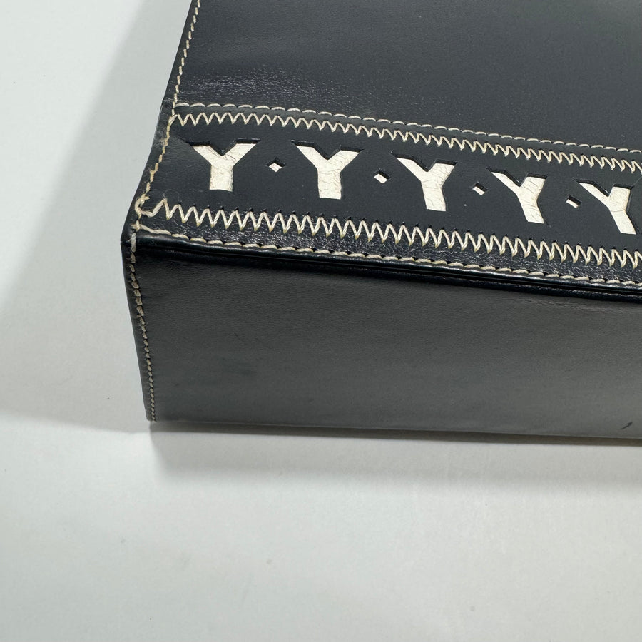 YSL Saint Laurent Y Embossed Navy Two-way Tote Bag
