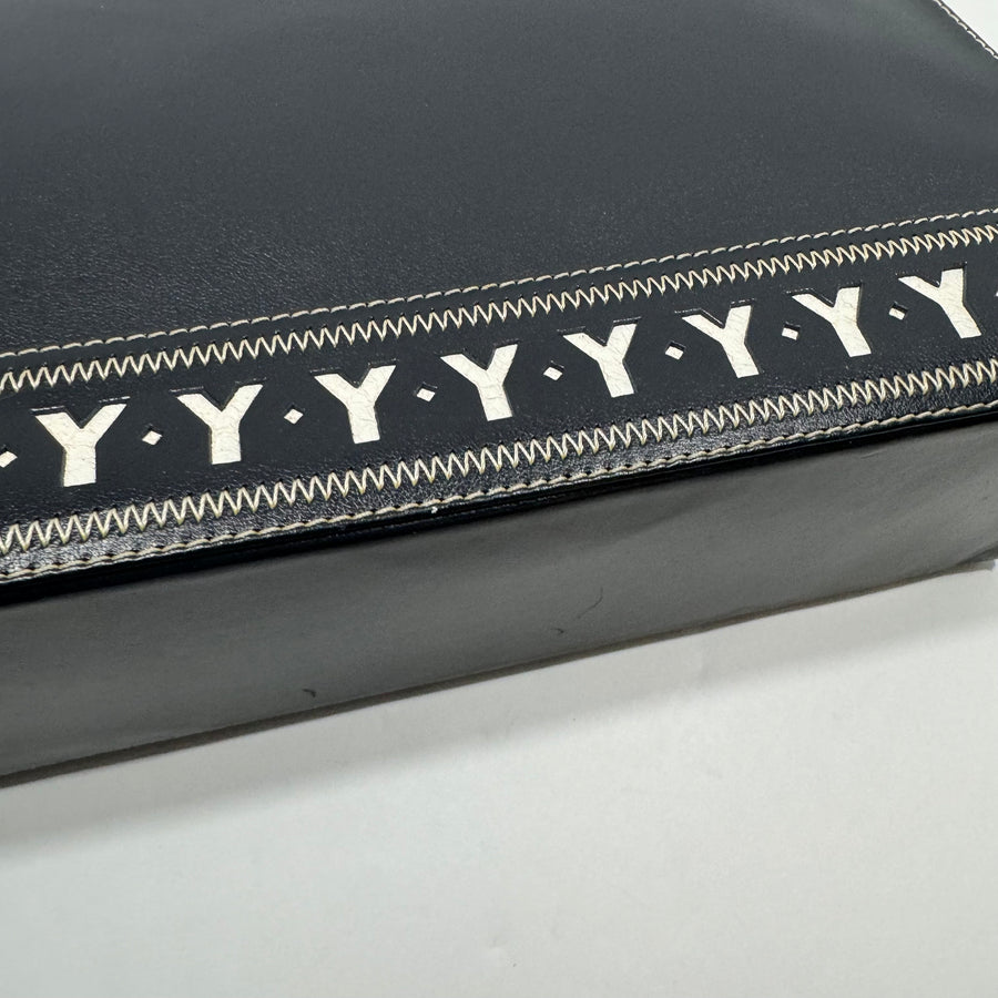 YSL Saint Laurent Y Embossed Navy Two-way Tote Bag