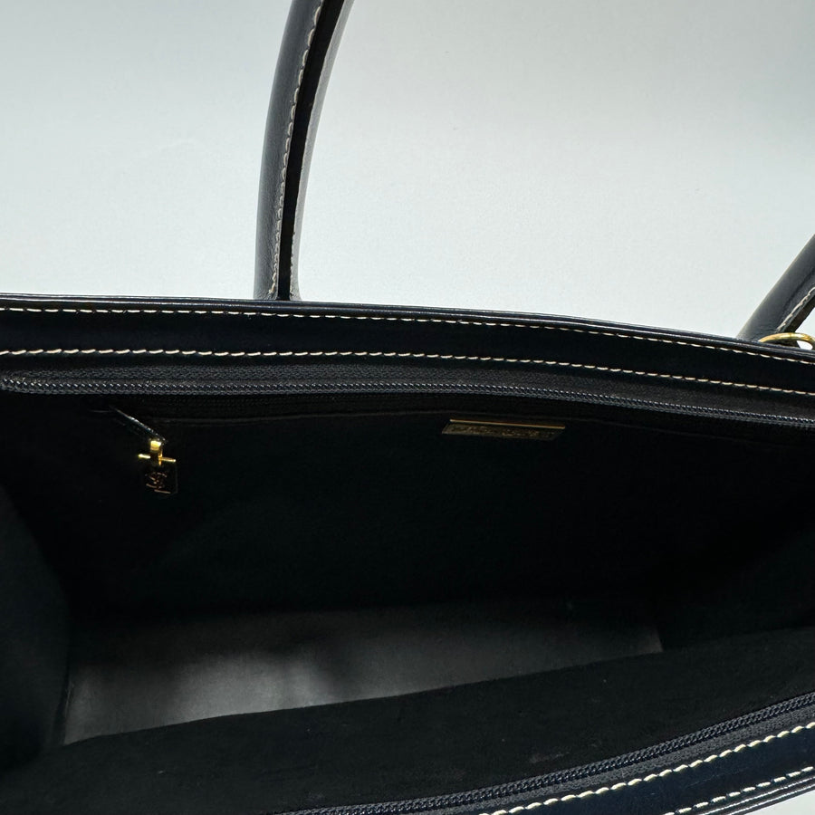 YSL Saint Laurent Y Embossed Navy Two-way Tote Bag