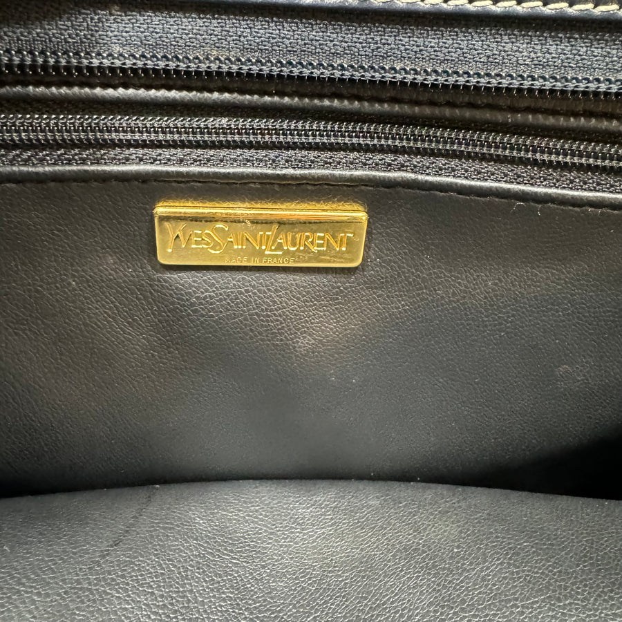 YSL Saint Laurent Y Embossed Navy Two-way Tote Bag