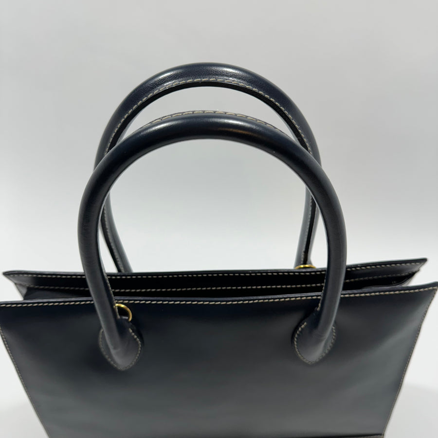 YSL Saint Laurent Y Embossed Navy Two-way Tote Bag