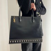 YSL Saint Laurent Y Embossed Navy Two-way Tote Bag