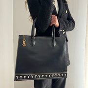 YSL Saint Laurent Y Embossed Navy Two-way Tote Bag