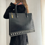 YSL Saint Laurent Y Embossed Navy Two-way Tote Bag
