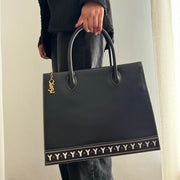 YSL Saint Laurent Y Embossed Navy Two-way Tote Bag