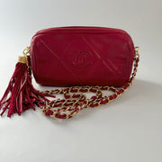 Chanel Vintage Diamond CC Barrel Bag Quilted Mini Red
