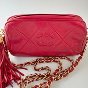 Chanel Vintage Diamond CC Barrel Bag Quilted Mini Red