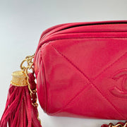 Chanel Vintage Diamond CC Barrel Bag Quilted Mini Red