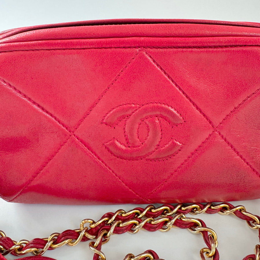Chanel Vintage Diamond CC Barrel Bag Quilted Mini Red