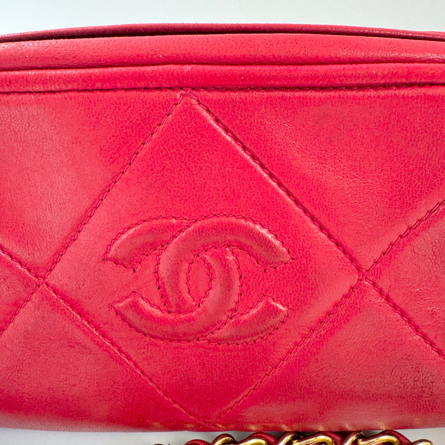 Chanel Vintage Diamond CC Barrel Bag Quilted Mini Red