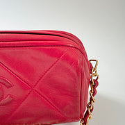 Chanel Vintage Diamond CC Barrel Bag Quilted Mini Red