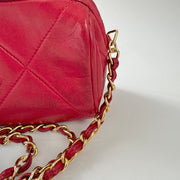 Chanel Vintage Diamond CC Barrel Bag Quilted Mini Red