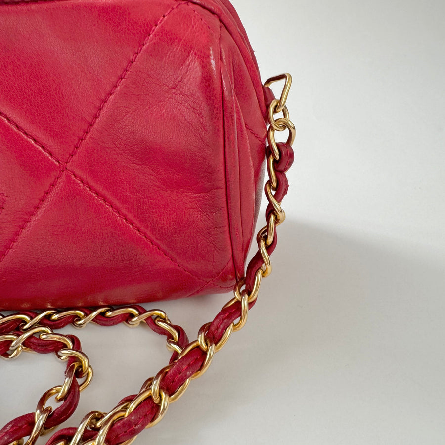 Chanel Vintage Diamond CC Barrel Bag Quilted Mini Red