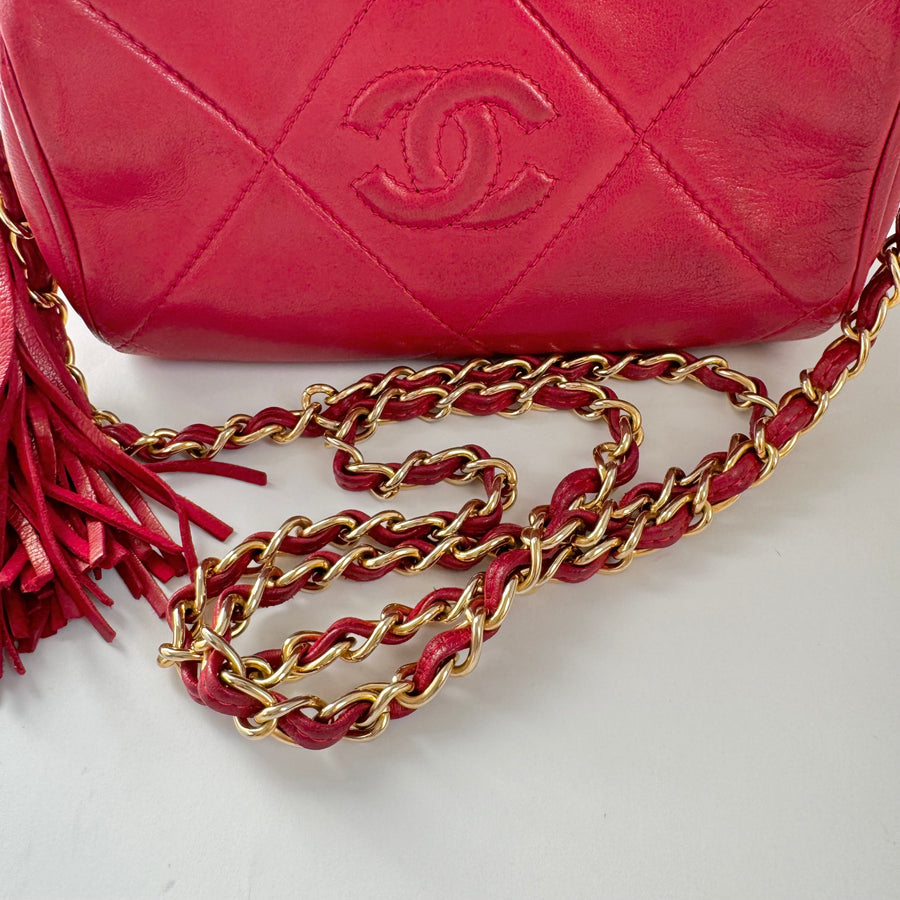 Chanel Vintage Diamond CC Barrel Bag Quilted Mini Red