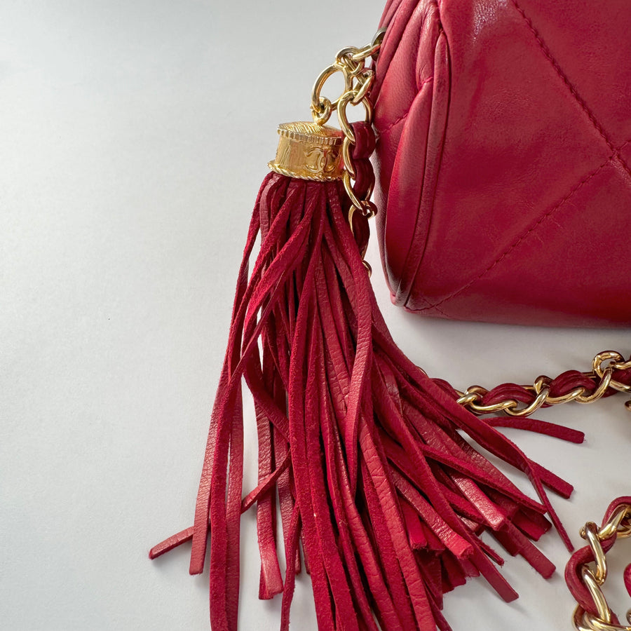 Chanel Vintage Diamond CC Barrel Bag Quilted Mini Red