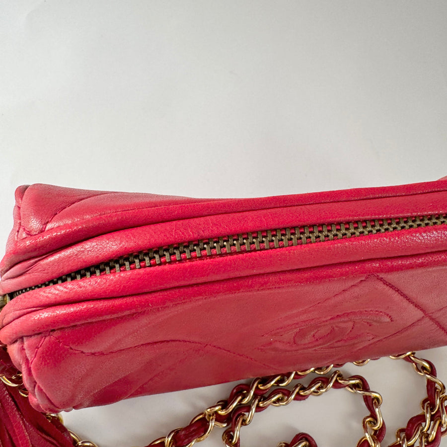 Chanel Vintage Diamond CC Barrel Bag Quilted Mini Red