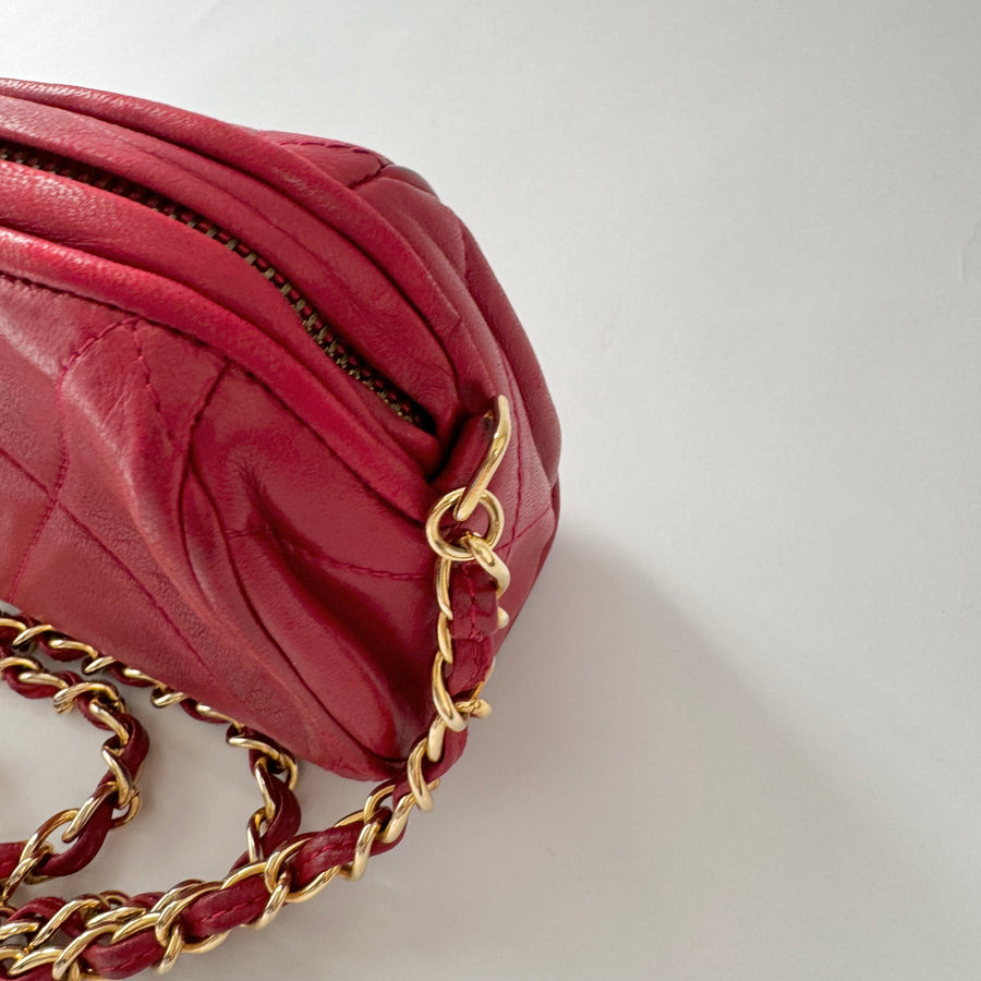 Chanel Vintage Diamond CC Barrel Bag Quilted Mini Red