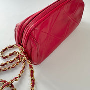 Chanel Vintage Diamond CC Barrel Bag Quilted Mini Red