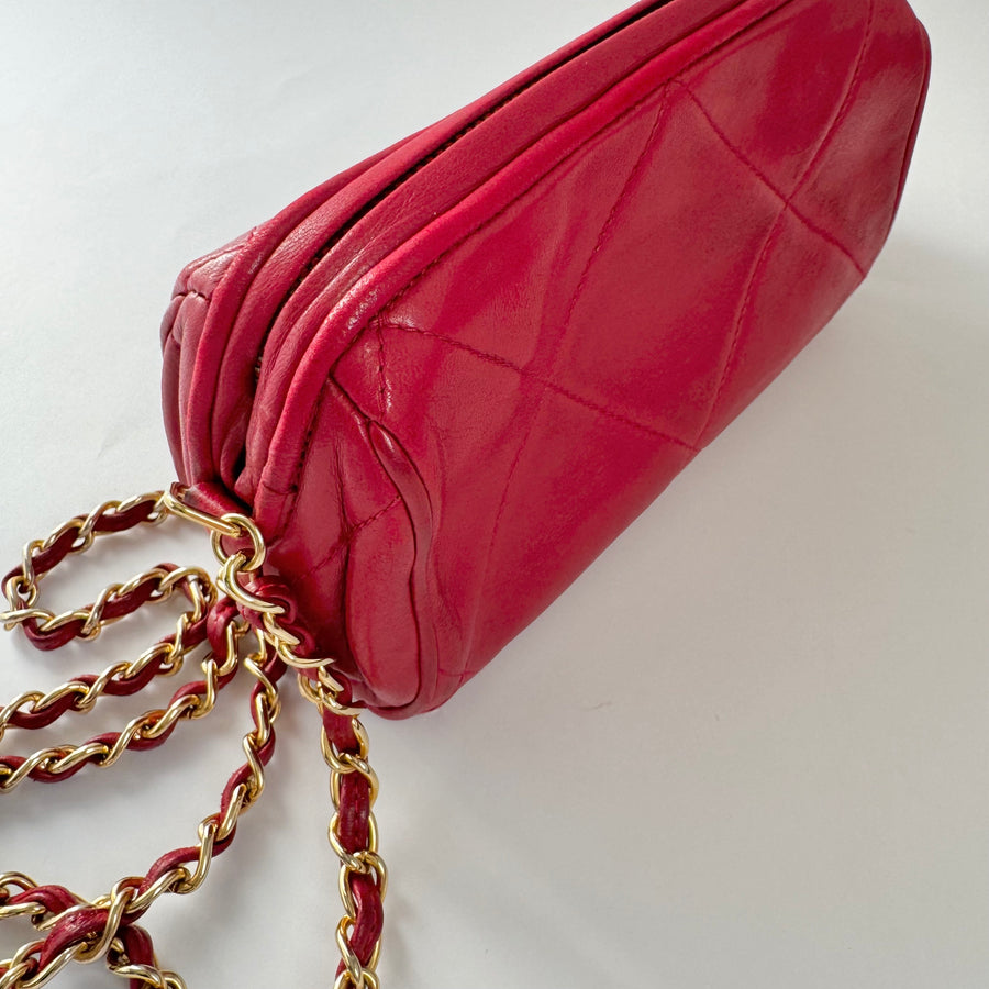 Chanel Vintage Diamond CC Barrel Bag Quilted Mini Red
