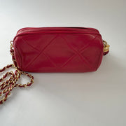 Chanel Vintage Diamond CC Barrel Bag Quilted Mini Red