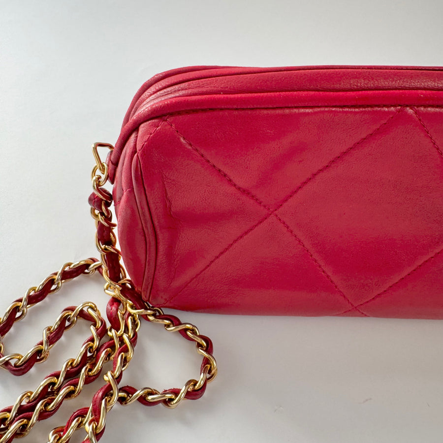 Chanel Vintage Diamond CC Barrel Bag Quilted Mini Red