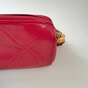 Chanel Vintage Diamond CC Barrel Bag Quilted Mini Red