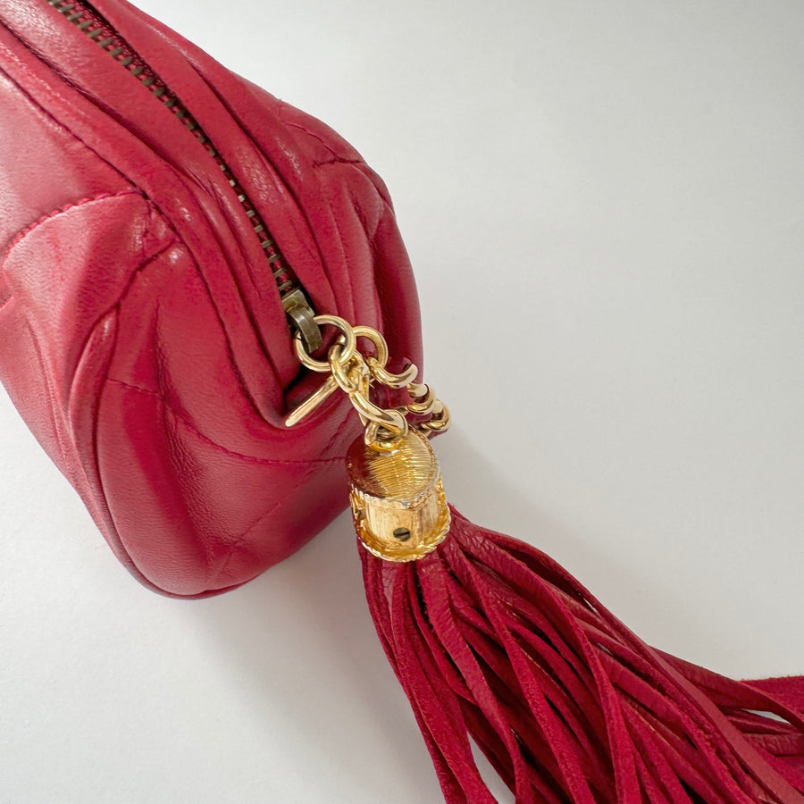 Chanel Vintage Diamond CC Barrel Bag Quilted Mini Red