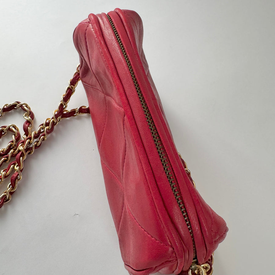 Chanel Vintage Diamond CC Barrel Bag Quilted Mini Red