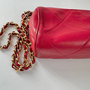 Chanel Vintage Diamond CC Barrel Bag Quilted Mini Red