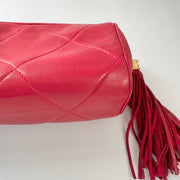 Chanel Vintage Diamond CC Barrel Bag Quilted Mini Red