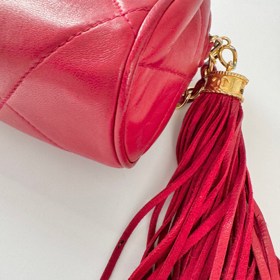 Chanel Vintage Diamond CC Barrel Bag Quilted Mini Red
