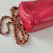 Chanel Vintage Diamond CC Barrel Bag Quilted Mini Red