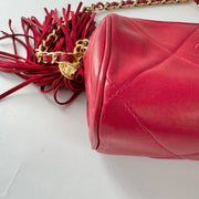 Chanel Vintage Diamond CC Barrel Bag Quilted Mini Red