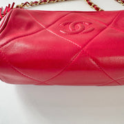 Chanel Vintage Diamond CC Barrel Bag Quilted Mini Red