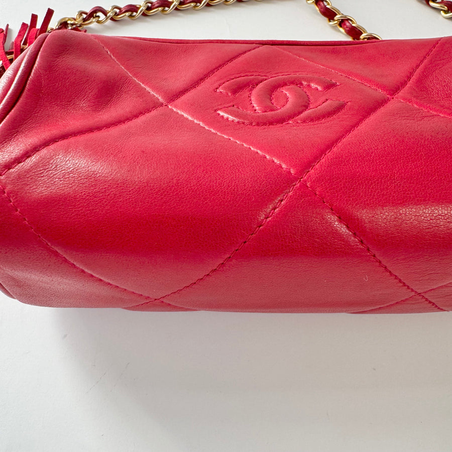 Chanel Vintage Diamond CC Barrel Bag Quilted Mini Red