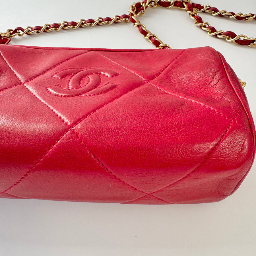 Chanel Vintage Diamond CC Barrel Bag Quilted Mini Red