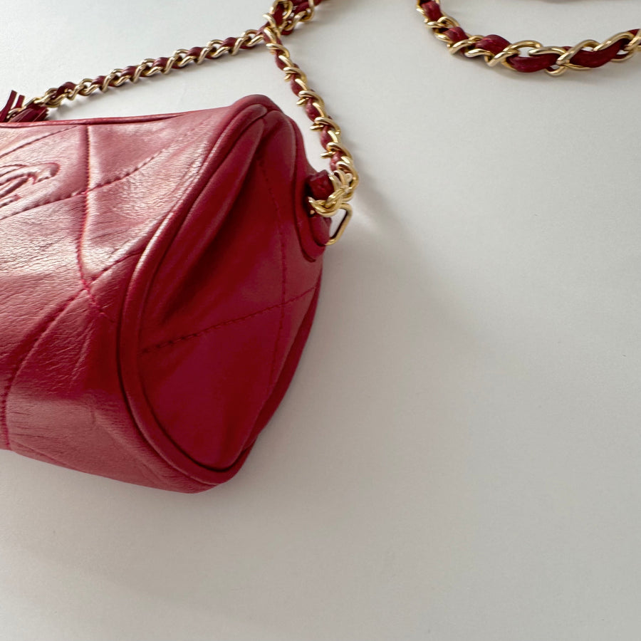 Chanel Vintage Diamond CC Barrel Bag Quilted Mini Red