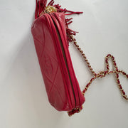 Chanel Vintage Diamond CC Barrel Bag Quilted Mini Red