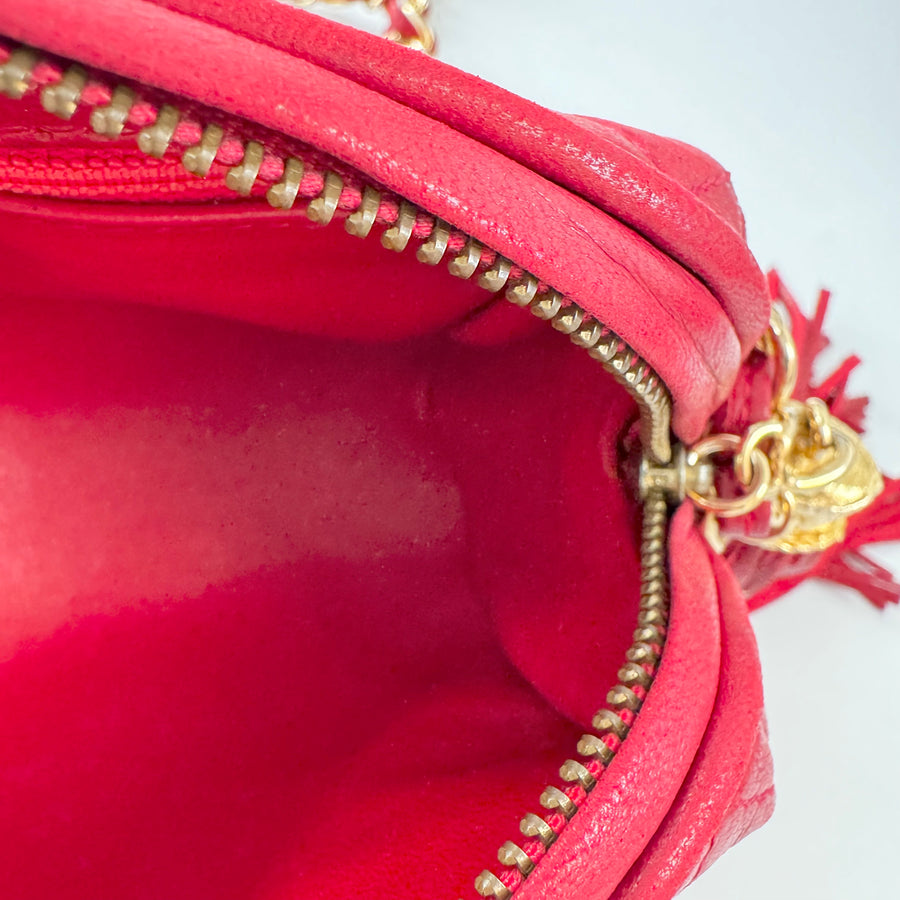 Chanel Vintage Diamond CC Barrel Bag Quilted Mini Red