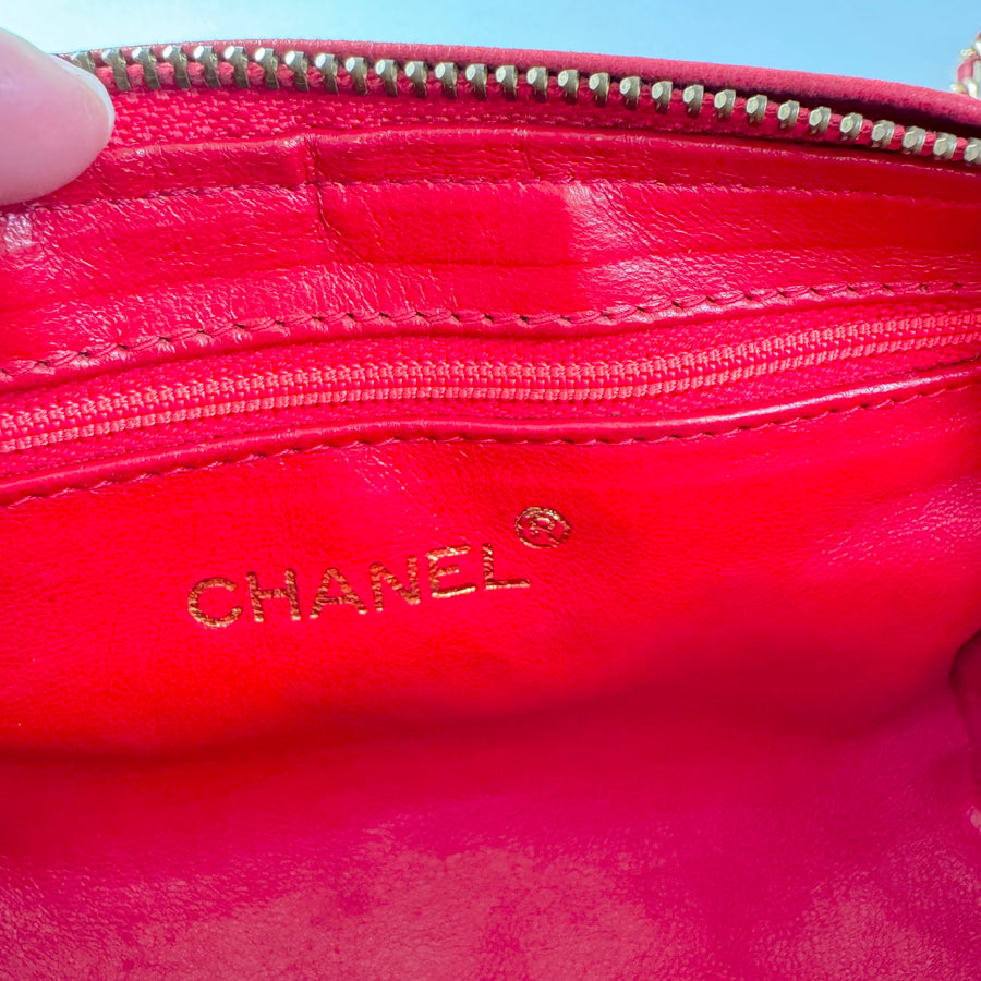 Chanel Vintage Diamond CC Barrel Bag Quilted Mini Red