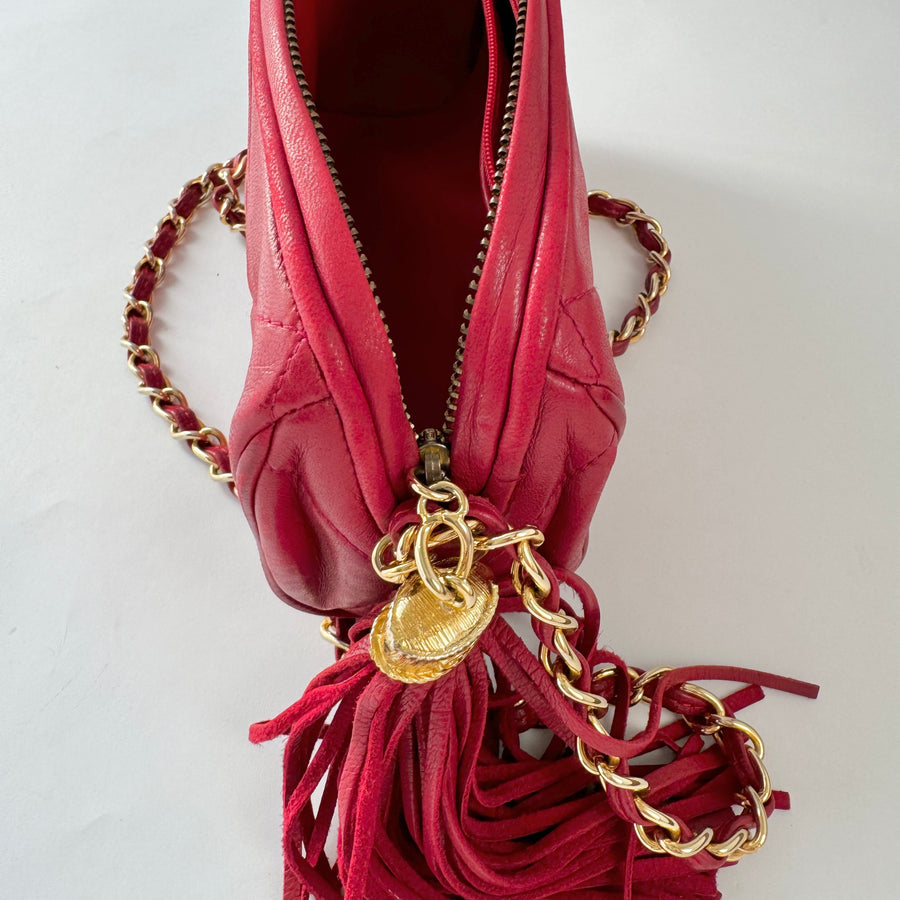 Chanel Vintage Diamond CC Barrel Bag Quilted Mini Red