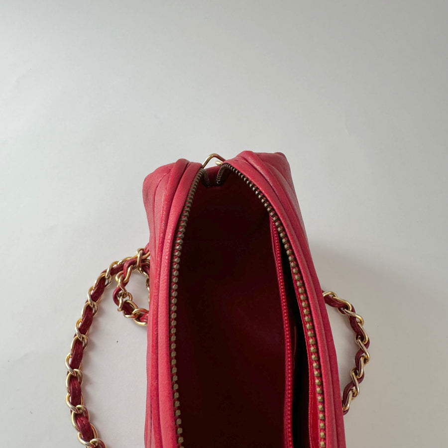 Chanel Vintage Diamond CC Barrel Bag Quilted Mini Red