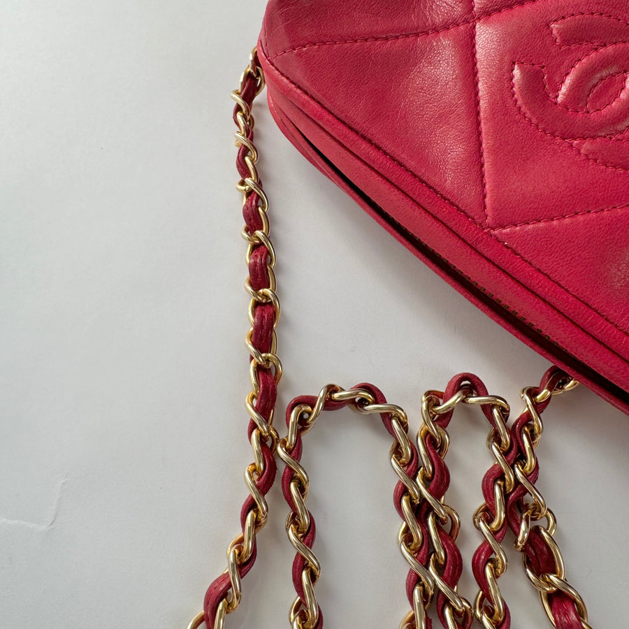 Chanel Vintage Diamond CC Barrel Bag Quilted Mini Red
