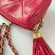 Chanel Vintage Diamond CC Barrel Bag Quilted Mini Red